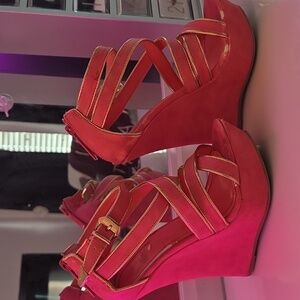 Stylish Early 2000's Pink Wedge Sandals